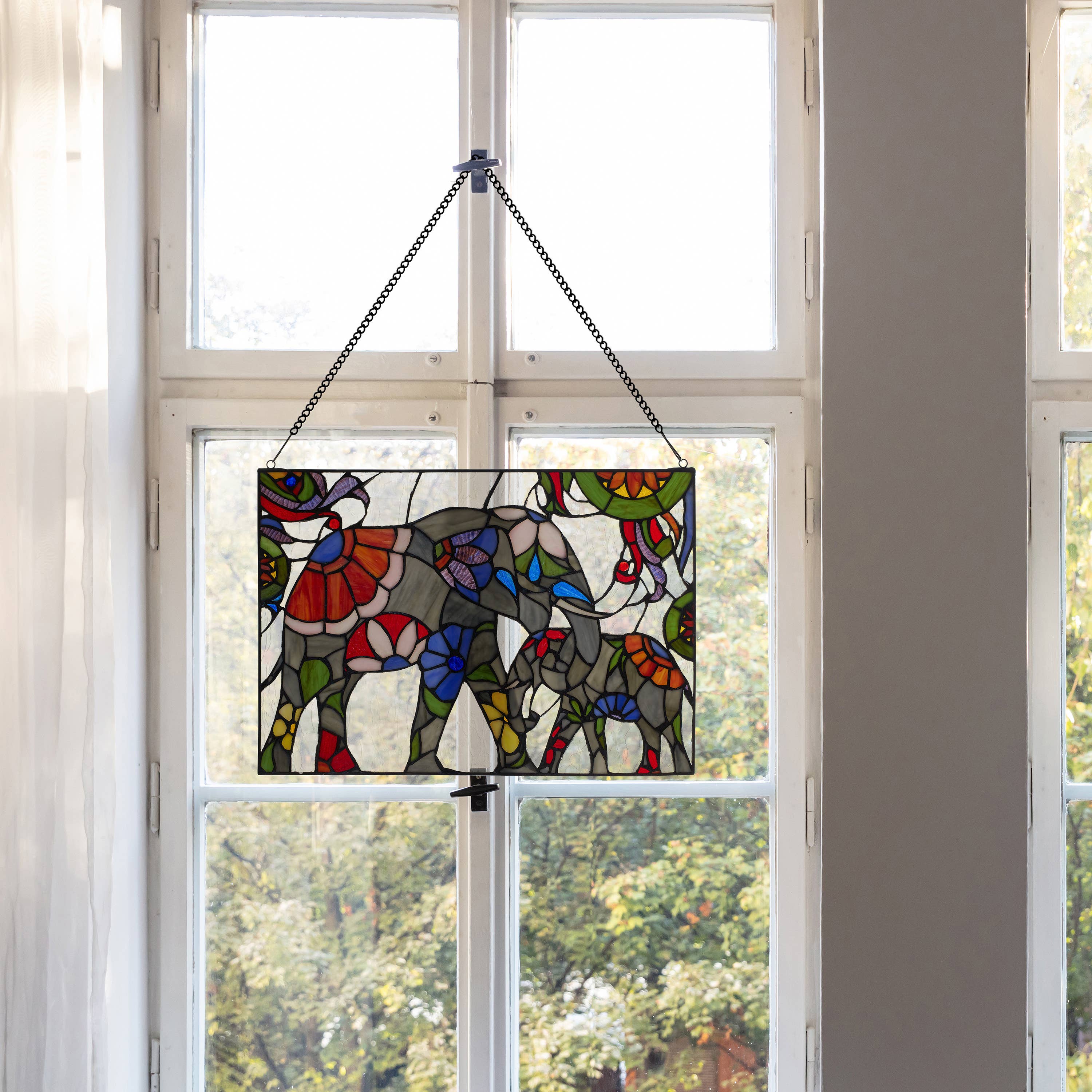 River of Goods - Wholesale Suncatcher - 20"W Mother and Baby Elephant Stained Glass Window Panel5