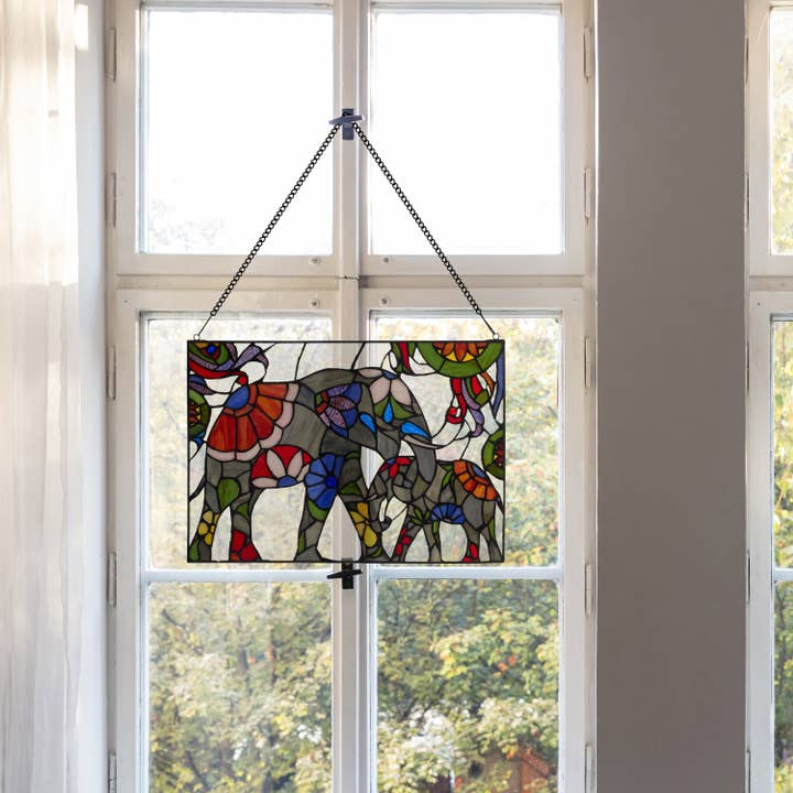 River of Goods - Wholesale Suncatcher - 20"W Mother and Baby Elephant Stained Glass Window Panel5