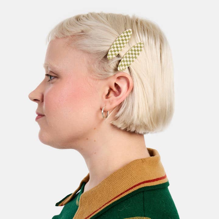 CHUNKS - Wholesale Hair Clip - Women's - Allie Clips in Oval Olive Check1