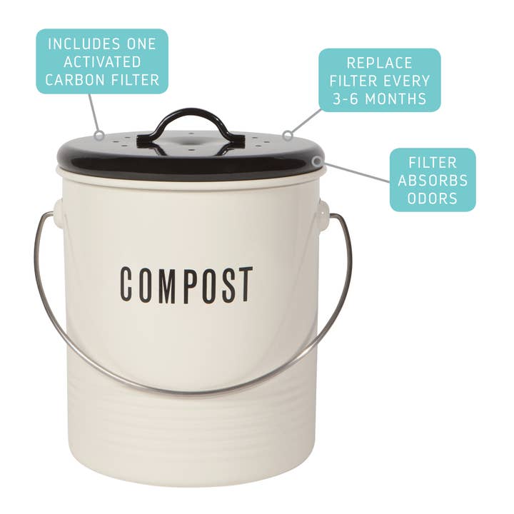 Now Designs by Danica - Wholesale Kitchen Tool/Gadget - Steel Compost Bin Vintage Ivory 1.25 Gallon