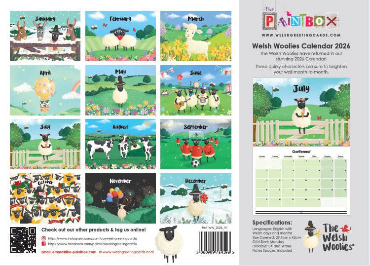 The Paintbox - Wholesale Calendar - Welsh woolies 2026 Calendar (Bi-lingual)1