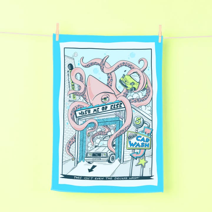 KRAKEN CAR WASH TEA TOWEL for wholesale by Cor