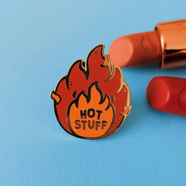 Hot Stuff Flame Enamel Pin for wholesale by Quinn's Pins