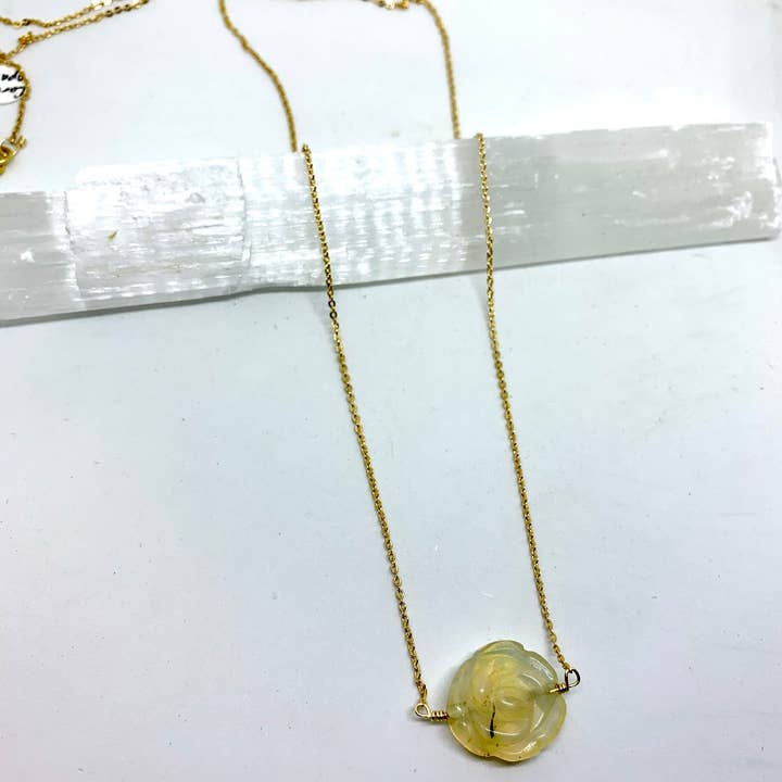 RADA Handmade Jewelry - Wholesale Pendant/Charm Necklace - Opalite (carved) rose necklace2