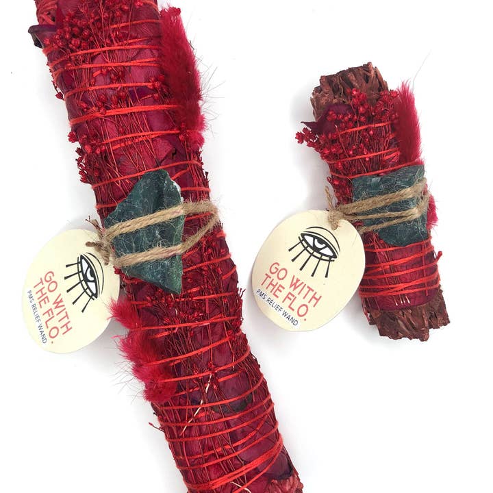 RITUAL GYPSY SAGE WANDS - Venta al por mayor Salvia - 'ALIVIO DEL SPM' Salvia de Sangre de Dragón + Piedra de Sangre - (10 cm)2