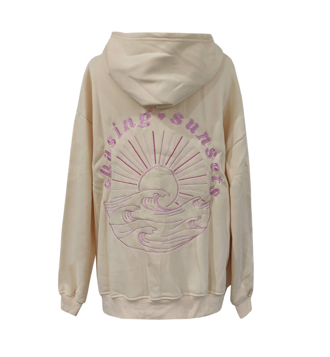 Rosa Clothing - Wholesale Hoodie - Women's - Sunset & Waves Embroidered fleece oversized Hoodie1
