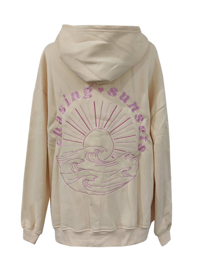 Rosa Clothing - Wholesale Hoodie - Women's - Sunset & Waves Embroidered fleece oversized Hoodie1