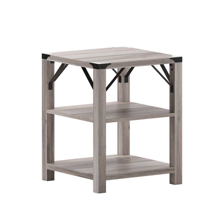 Gray Wash 3 Shelf Side Table with Metal Accents for wholesale on Faire1