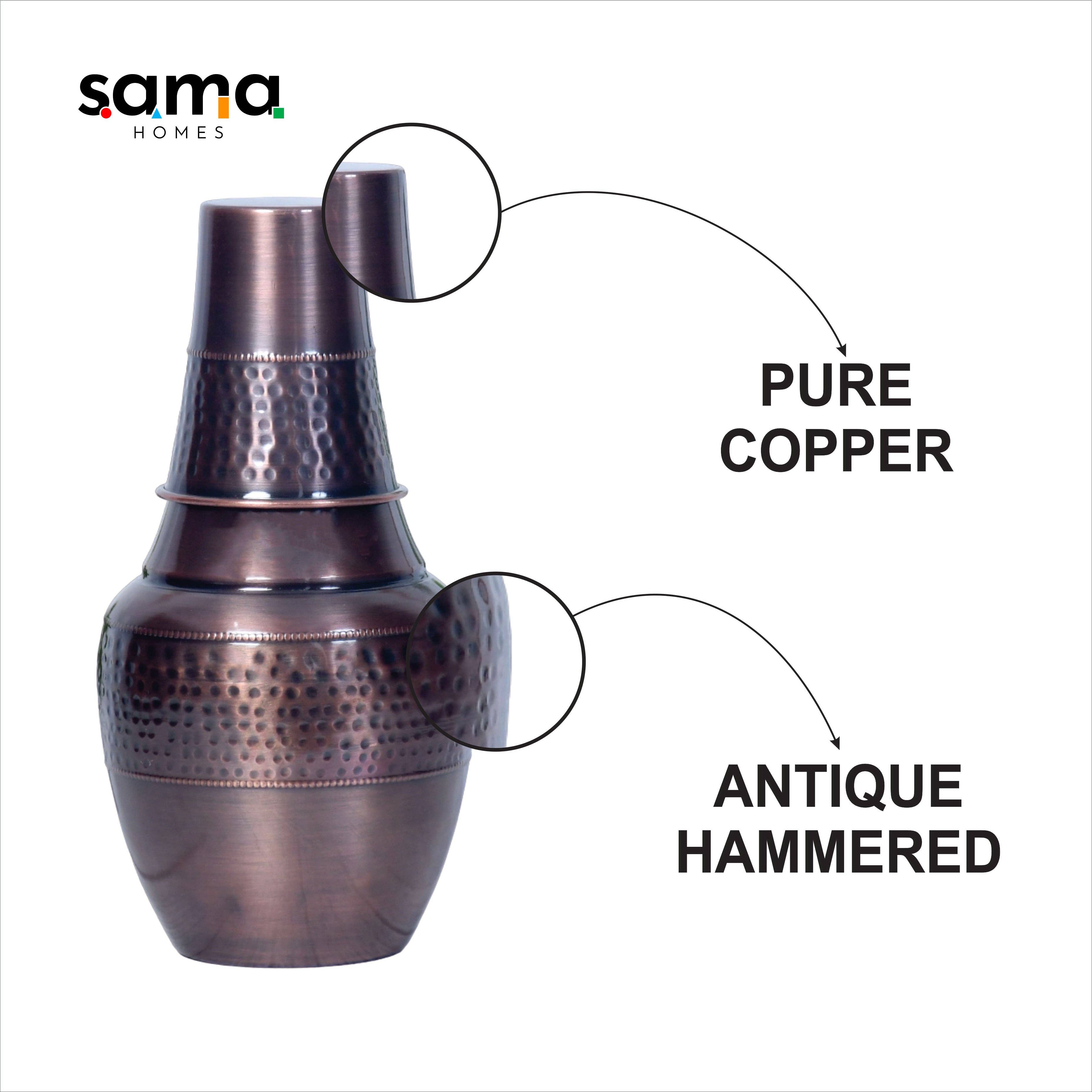 Pure Copper Bedside Black Venus Jar Antique Hammered with Inbuilt Glass Capacity 1400 ML for wholesale on Faire2