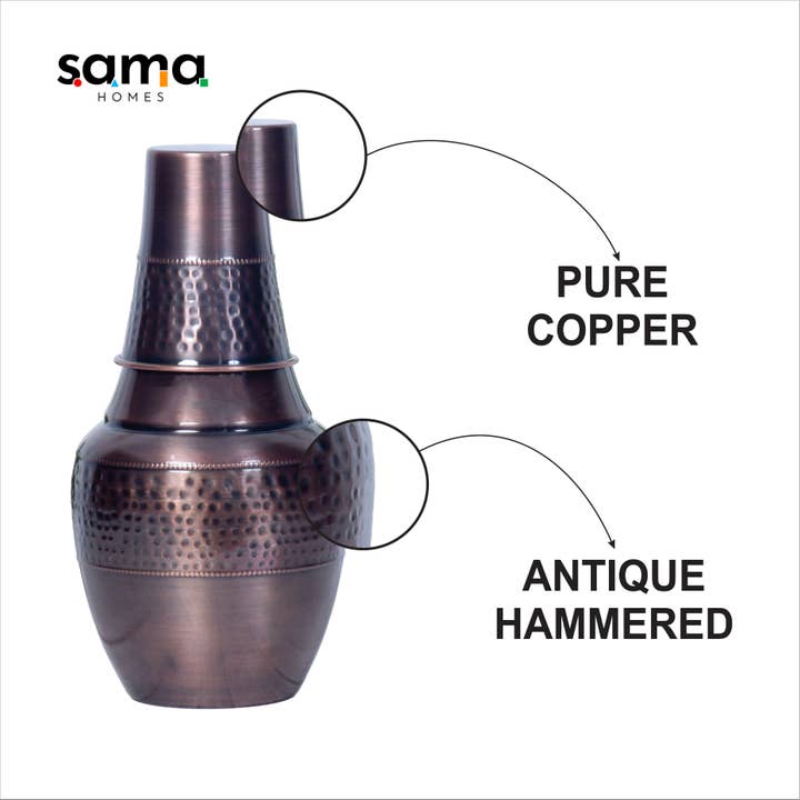 Pure Copper Bedside Black Venus Jar Antique Hammered with Inbuilt Glass Capacity 1400 ML for wholesale on Faire2