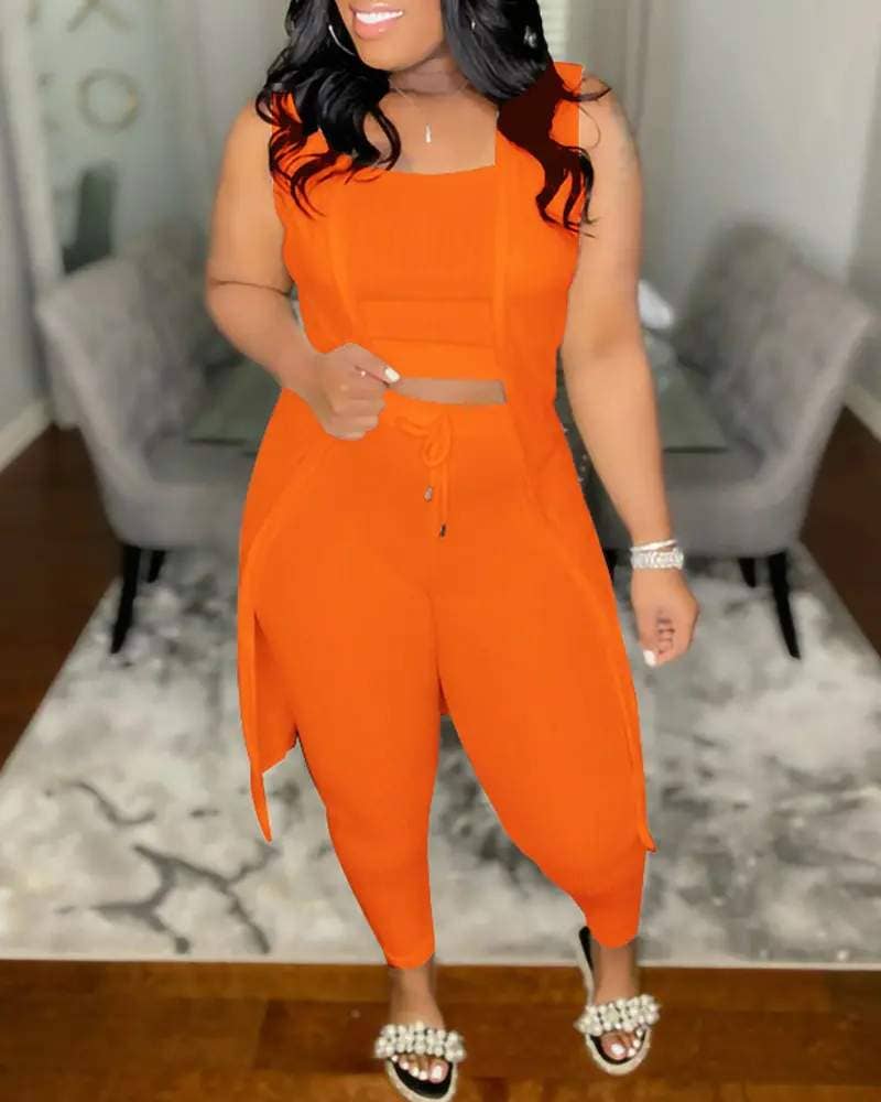 Fashion Combination - Wholesale Top & Pant Set (NOT Loungewear) - Women's - Solid Color Ribbed Knit Two-Piece Set for Women5