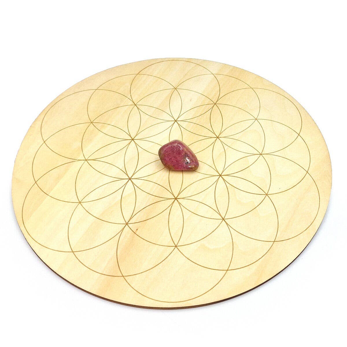 Shamans Crystal - Wholesale Crystal Grid - Crystal Grid Plates Round In Wood, 20cm Wide, Flower of Life18