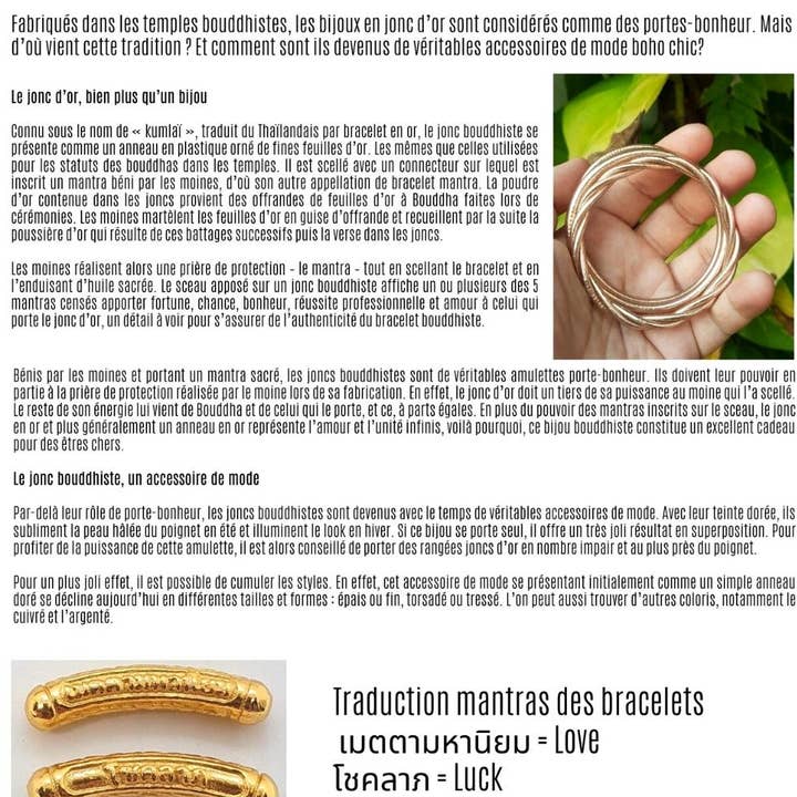 JolieJulie-MaLune-VentiLLo - Wholesale Bangle Bracelet - 1 genuine buddhist bangle bracelet - gold size L3