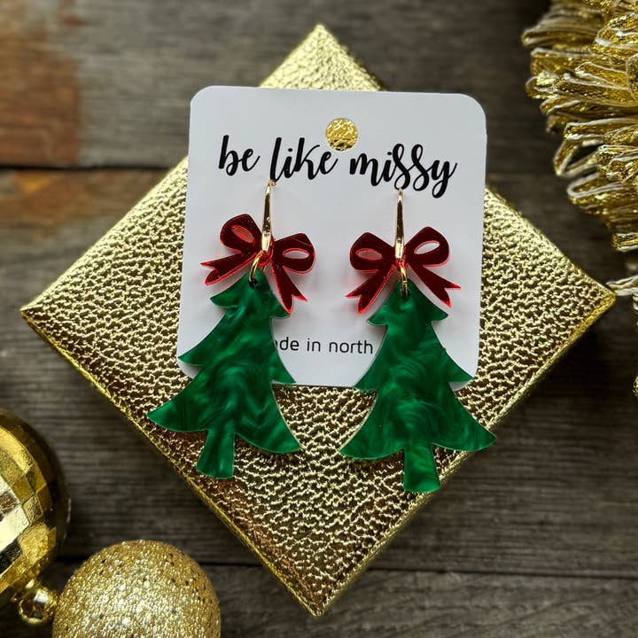 Juletræsøreringe - Perlegrøn med Røde Sløjfer for engroshandel hos Be Like Missy