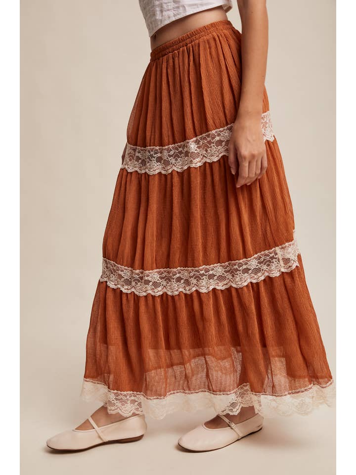 Listicle - Wholesale Skirt - Women's - Tiered Lace-Trim Maxi Skirt LSK02705