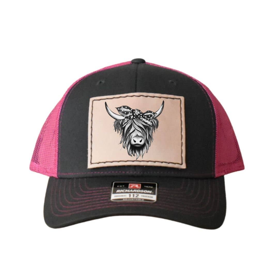 Prairie Buffalo - Wholesale Patch - Leather Hat Patches - Highland Cow with Bow1