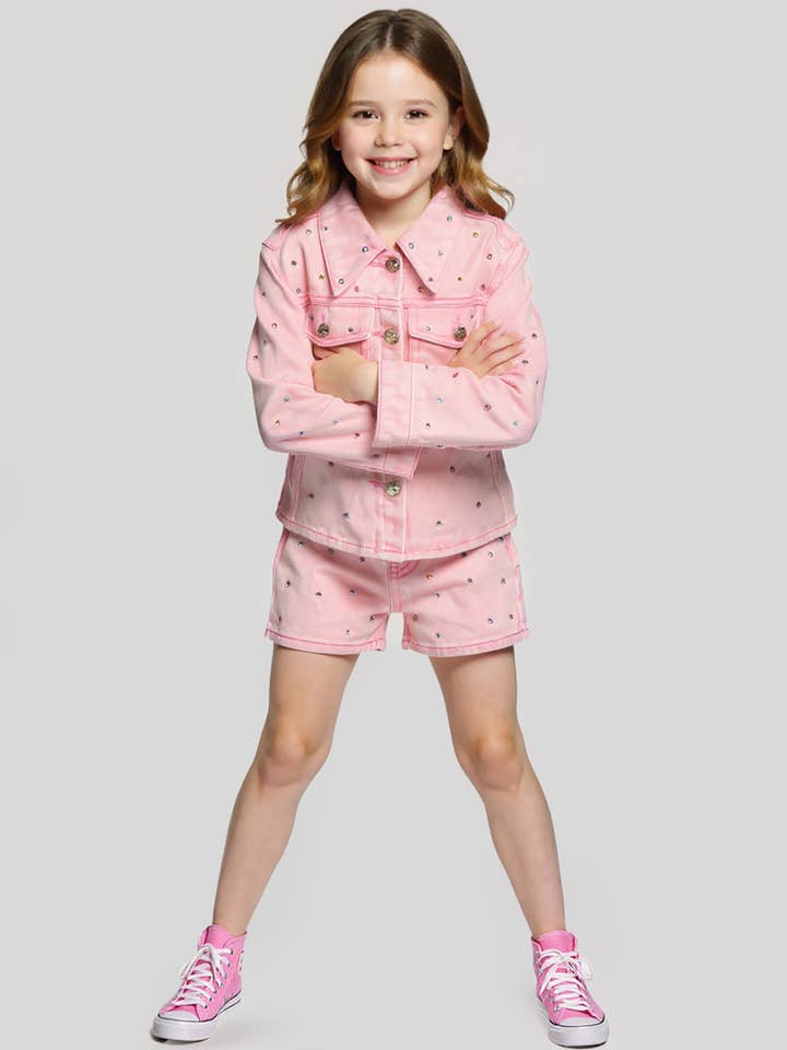 DENIM JAS MET OVERAL STRASSSTEENTJES voor wholesale door Hannah Banana , Baby Sara