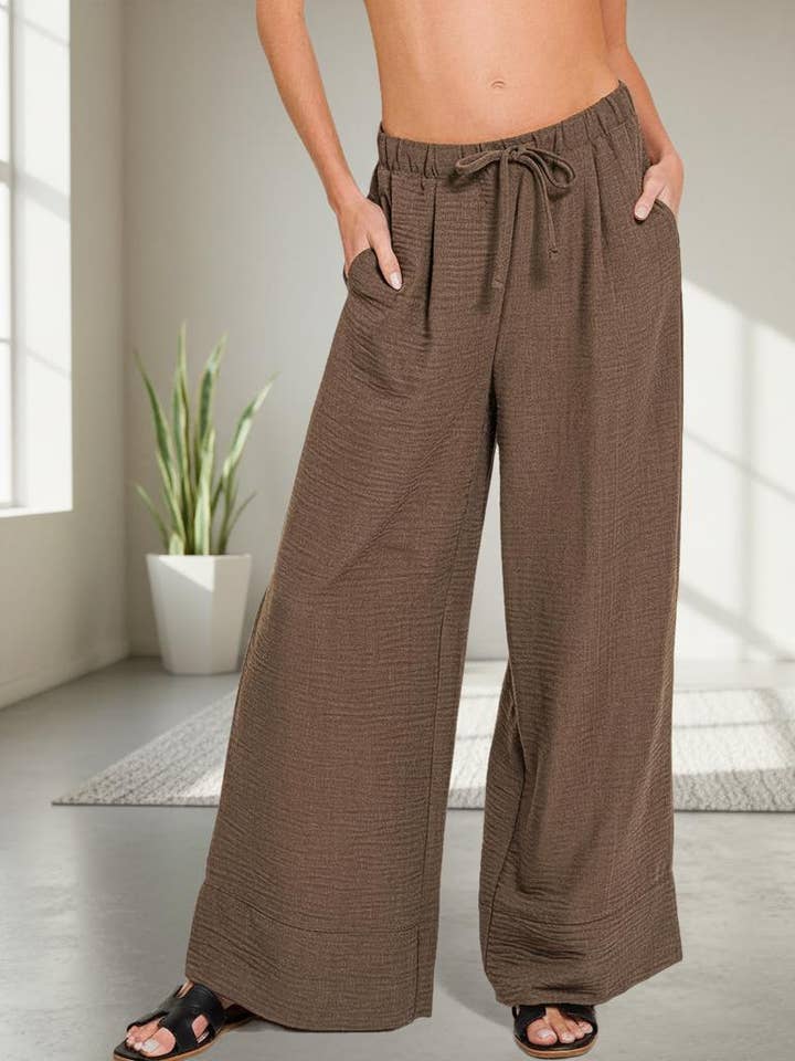 42POPS - Wholesale Pants - Women's - `.Elasticband Waist Wide Pants W/ Pockets2