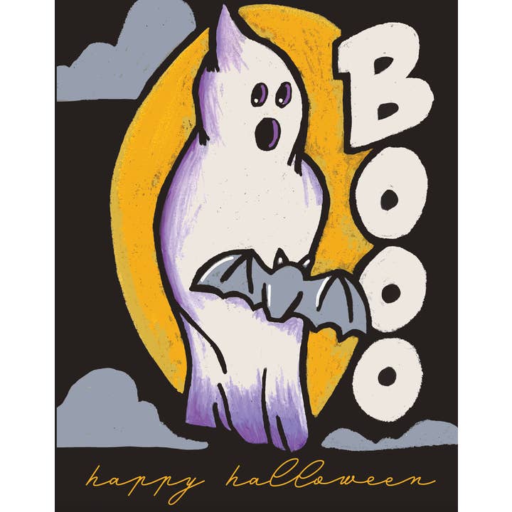 Retro Ghost Card - Halloween, græskar, kridtkunst (kopi) for engroshandel hos Kerry Quinn's Kitsch