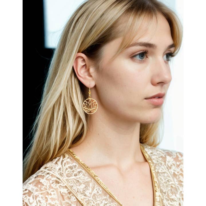 yellow gold SPE0059 - Lotus Flower Earrings for wholesale on Faire