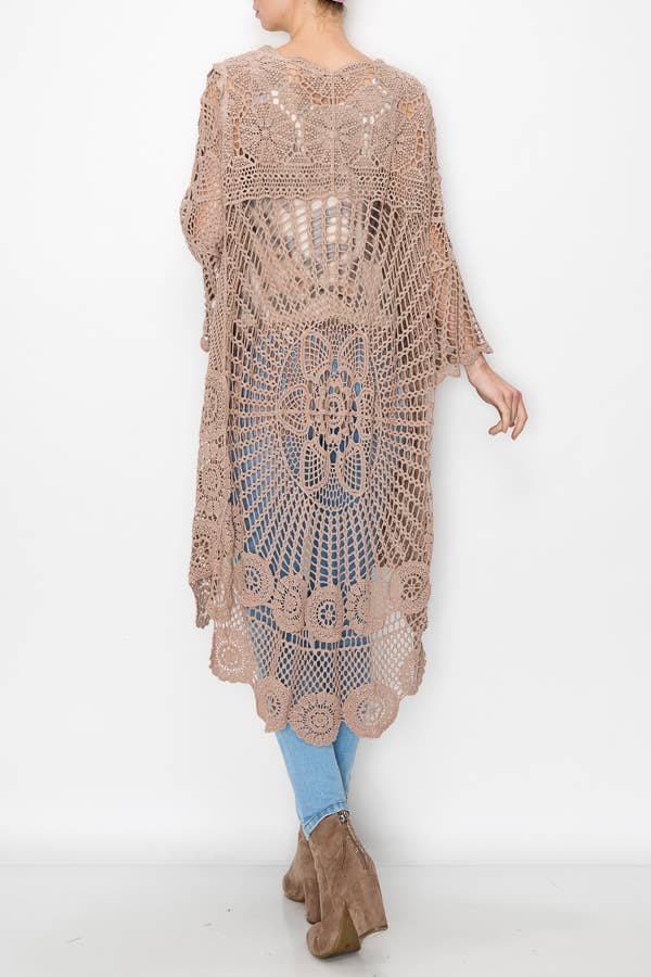 High-low Crochet Cardigan With Scalloped Edges 4514 TAUPE for wholesale on Faire3