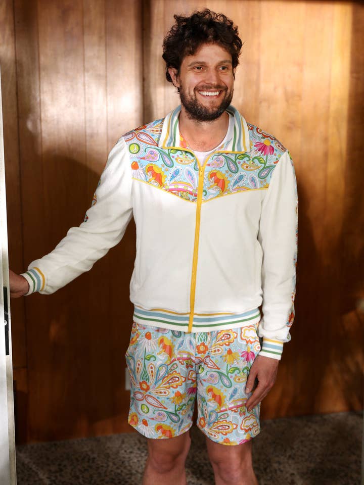 Love All Paisley Printed Unisexy White Track Jacket for wholesale by Laurel Canyon Tennis Club