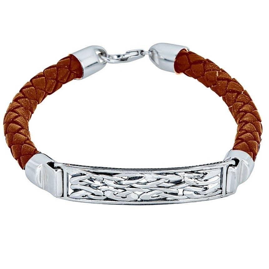 The Irish Jewelry Company - Wholesale Jewelry - Men's - Men's Sterling Silver Celtic Knot Tag Leather Bracelet4