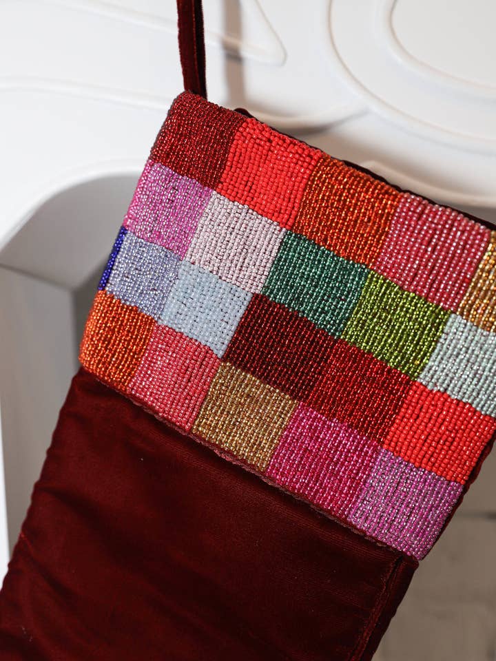 Beaded Cuff Stocking ✦ Rainbow Checkers for wholesale by Island to East Side