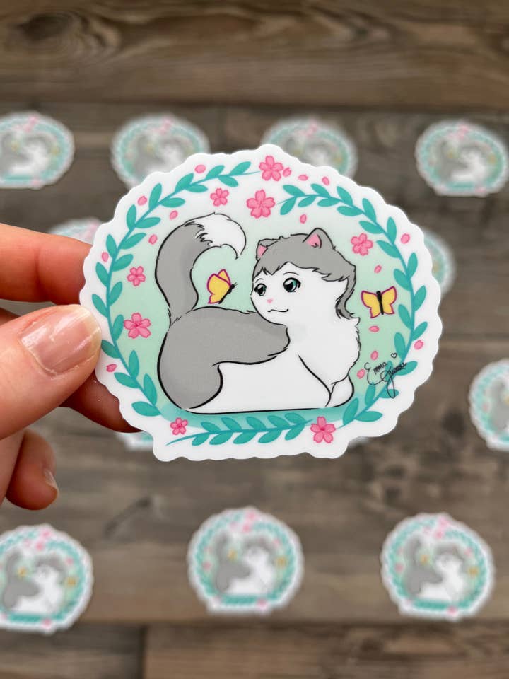 MINT Sakura Kitty e a Grinalda de Borboletas - Autocolante de Vinil por atacado de Kitty and Corgi and Friends LLC