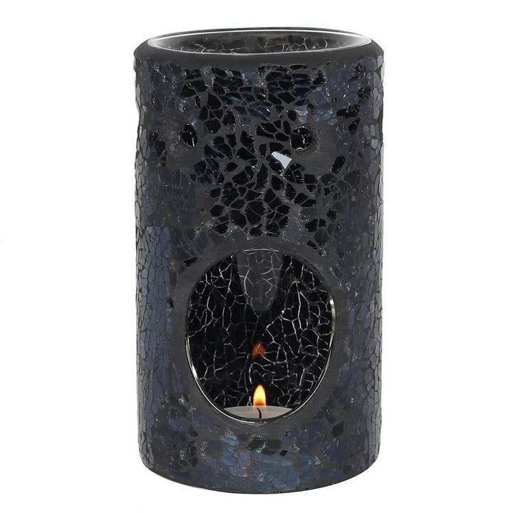 Something Different Wholesale - Wholesale Oil Warmer - Black Crackle Glass Pillar Oil Burner and Wax Warmer