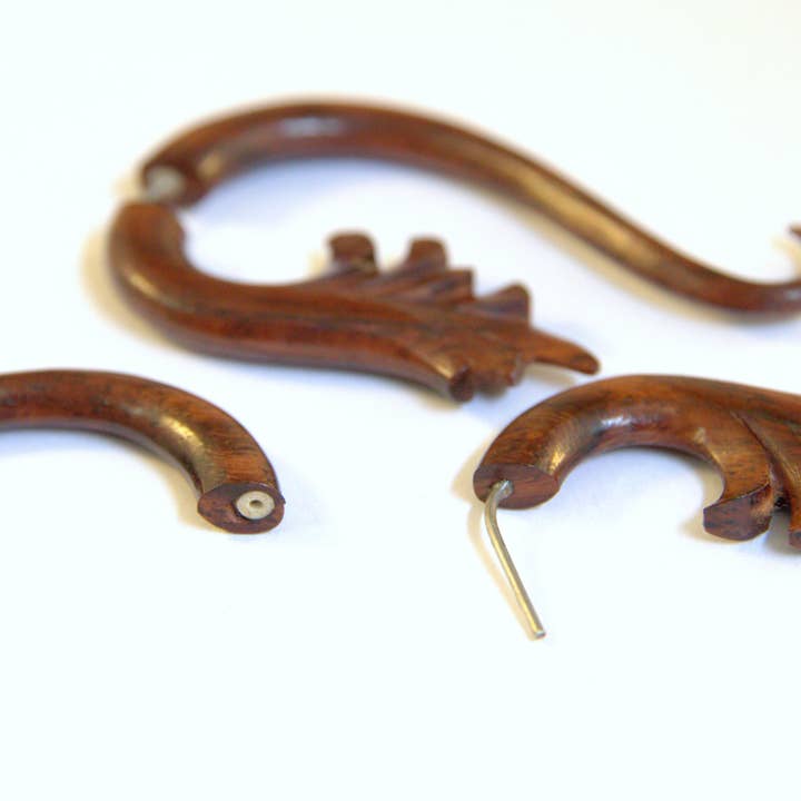 Ajmer by Jodi - Wholesale Cuff/Wrap Earrings - Wood Palmette Faux Gauges~ Surgical Steel ear wires5