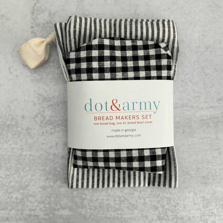 Dot and Army - Wholesale Food Storage Wrap/Bag - Stripe and Check Bread Makers Set, bread bag & bowl cover