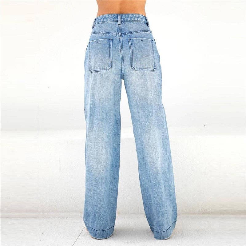 MANDARIN BLUE High-Waisted Wide-Leg Women's Jeans for wholesale on Faire1