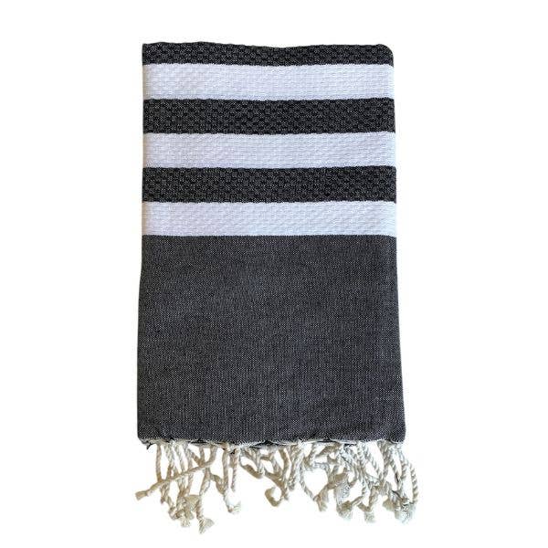 Honeycomb fouta 5/5 black, Recycled cotton beach towel for wholesale by SoBeach