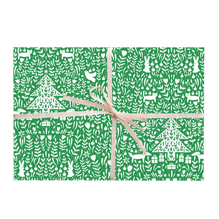 Envoltura de regalo de Navidad verde, rollos y hojas para venta al por mayor de Paula & Waffle