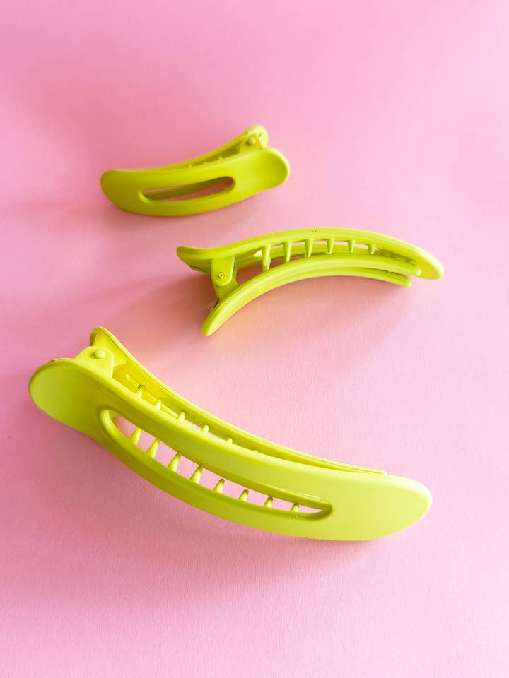 Neon Green Flat Claw Clip Trio for wholesale by Eggy Cakes