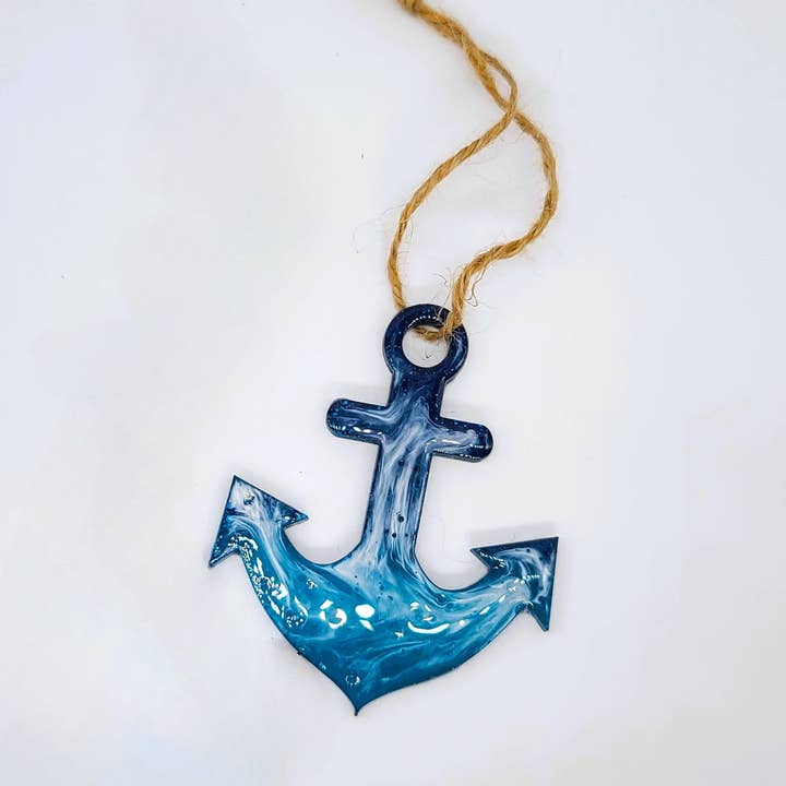 Boat Anchor Christmas Ornament - Handmade Resin & Wood for wholesale by JEMS of the Sea