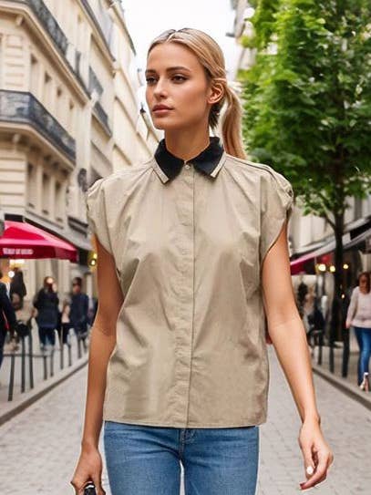 SHORT SLEEVE BLOUSE WITH DETACHABLE COLLAR for wholesale by VAVA by Joy Han