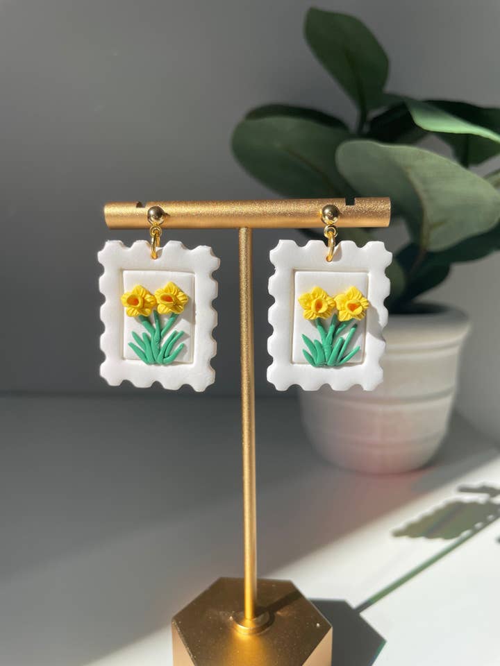 Daffodil Earrings for wholesale by Cozy Clay LLC