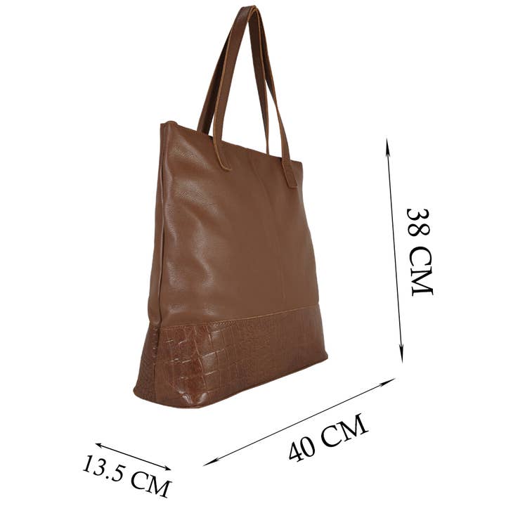 Assots London - Wholesale Tote Bag - Women's - 'SIENNA' Tan Croc + Pebble Grain Unlined Leather Tote Bag
