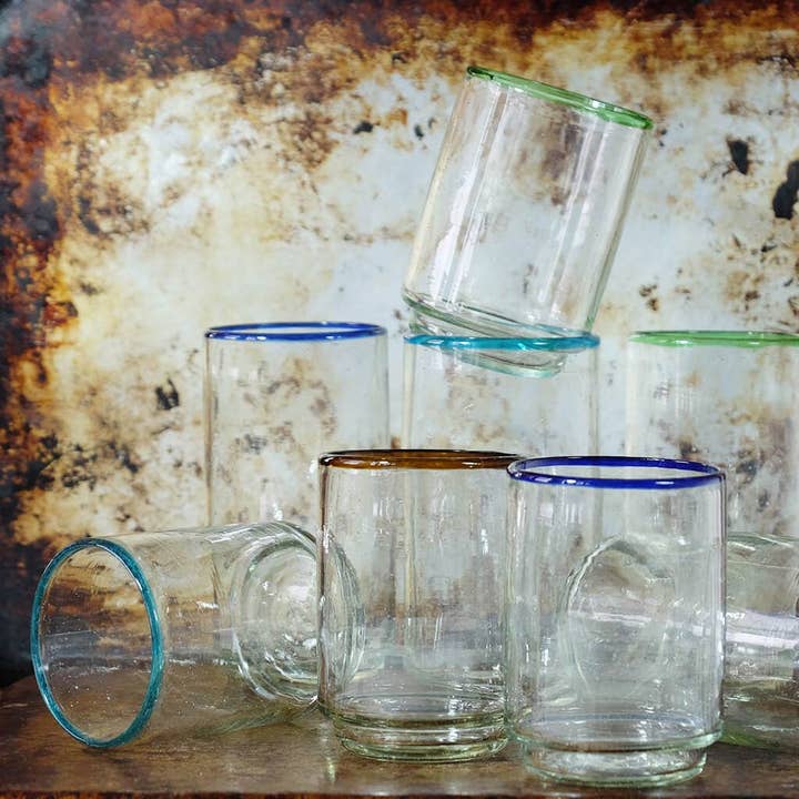 Sobremesa - Wholesale Drinking Glass/Cup - Blue Rim Large Stacking Drinking Glass | Handblown Glassware3