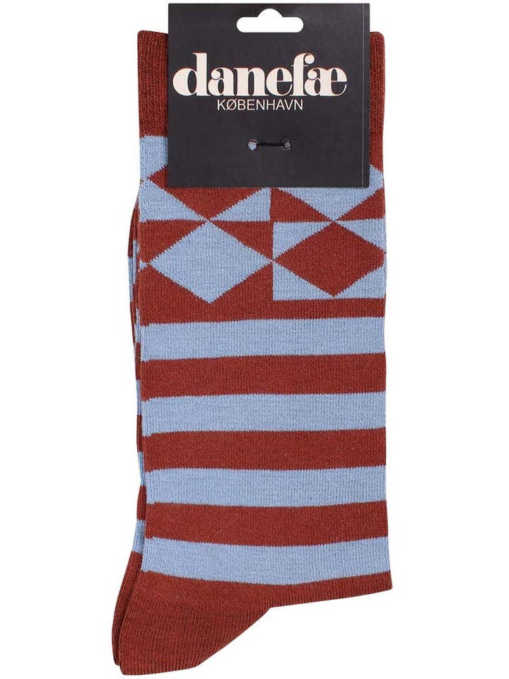 Danewalk With Me Socks Dk Brick/Lt Blue Grey DIAMETRIC for wholesale by Danefae København