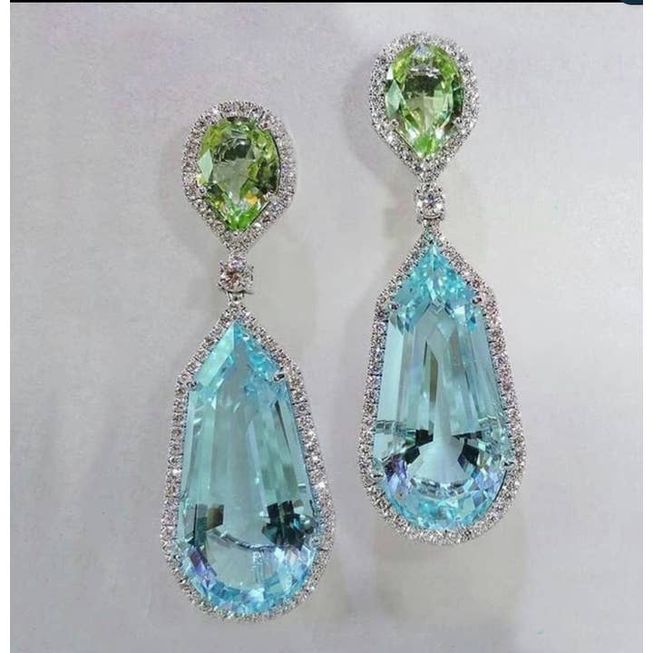 Diamond Veneer Travel Jewelry - Wholesale Dangle Earrings - Aqua Blue Cubic Zirconia Earrings Zirconite.