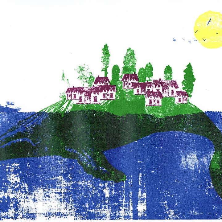 Whale Island' Original Handgjord Silke Screen Print för wholesale av Katie Edwards Illustration