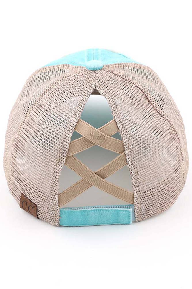 Hana - Wholesale Ponytail Cap - Women's - C.C Beach Please Patch Distressed Pony Baseball Cap3