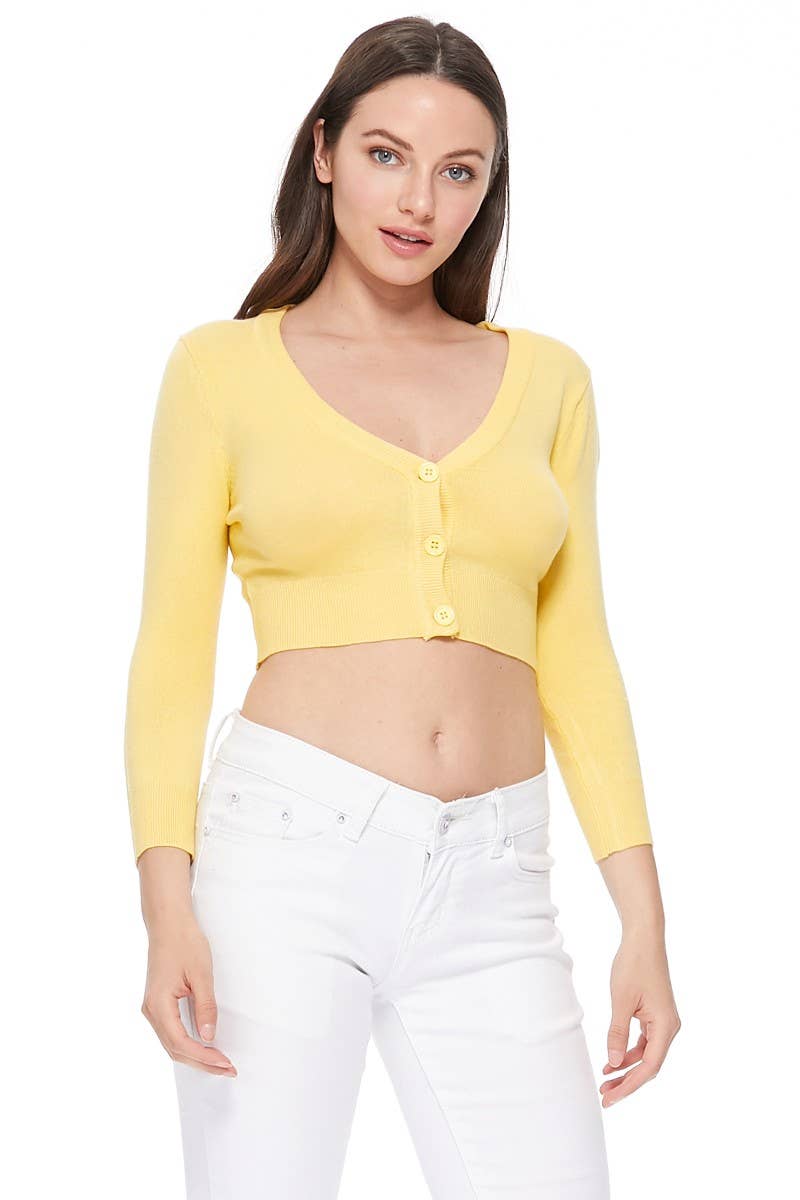 Mak - Wholesale Cardigan - Women's - Cropped Bolero 3/4 Sleeve V-Neck PLUS size Cardigan CO129PL112