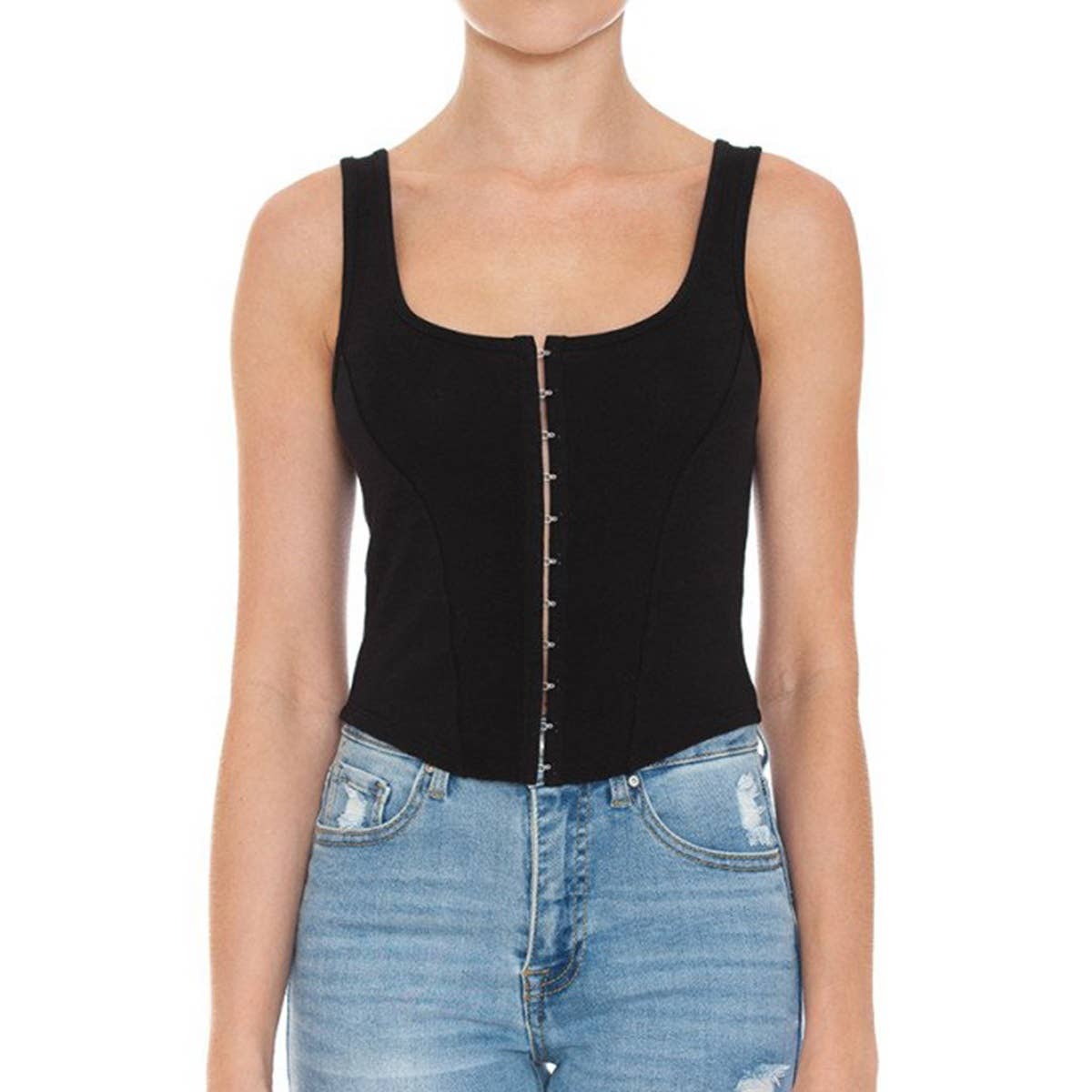 Timeless – wholesale Tank top – Women′s – SCOOP NECK HOOK AND EYE TRIMMED BUSTIER TANK TOP2