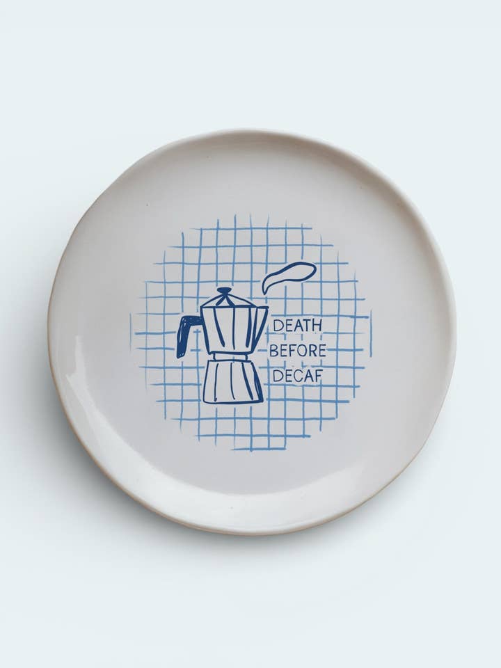 Death before decaf ceramic plate for wholesale by Sovende Bjorn