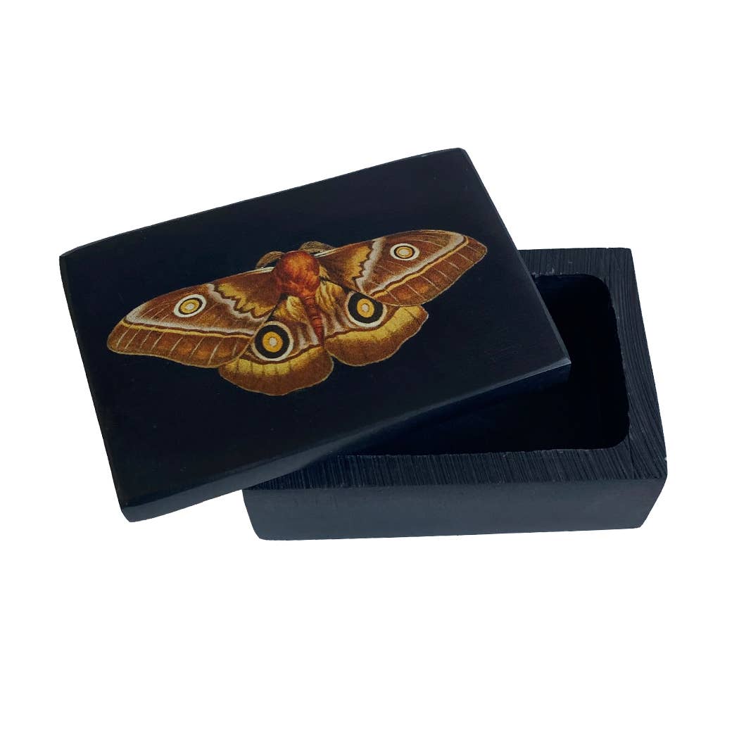 Madison Bay Co. - Historical Home Decor Reproductions - Wholesale Jewelry Box/Organizer - Emperor Moth Black Soapstone Trinket-Jewelry Box, 3"2