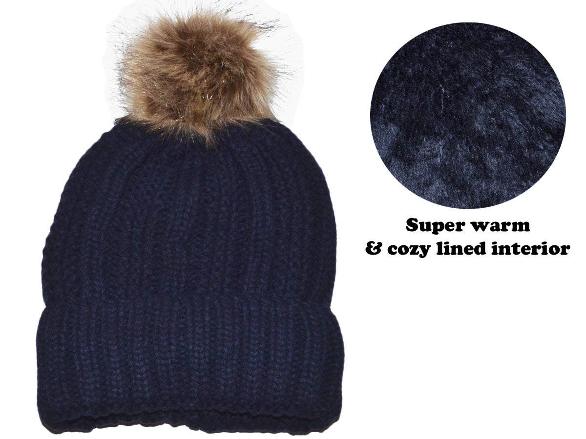 Buck Wholesale - Wholesale Beanie - Women's - Winter Beanie with Removable Raccoon Fur Pom-Pom1